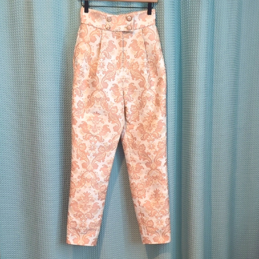 EUC Sz 0 Zimmermann Cream and Pink Brocade High Waisted Trousers